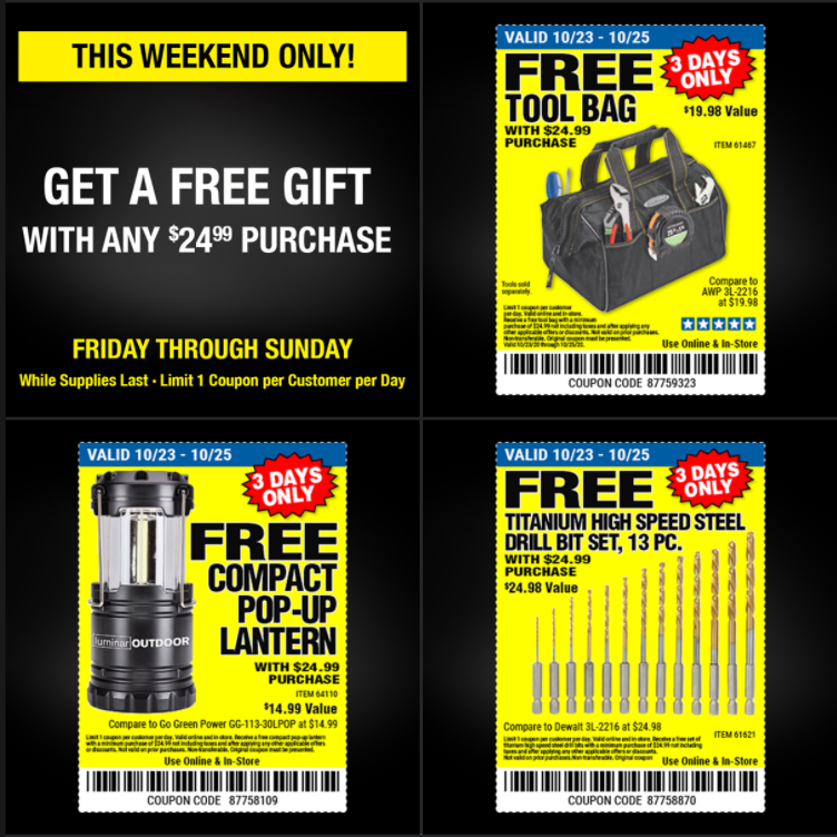 Your Choice Free Item When You Spend 24 99 Harbor Freight Coupons