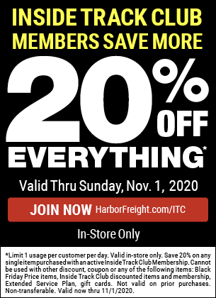 inside track club members 20 off with no exclusions through 11 1 20 harbor freight coupons
