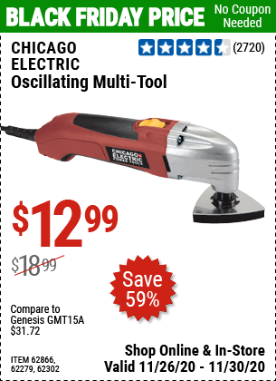 CHICAGO ELECTRIC Oscillating Multi-Tool for $12.99 – Harbor Freight Coupons