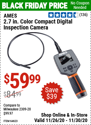 AMES 2.7 in. Color Compact Digital Inspection Camera for $59.99