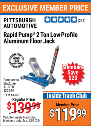 PITTSBURGH AUTOMOTIVE 2 Ton Aluminum Rapid Pump Racing Floor Jack for  $119.99 – Harbor Freight Coupons