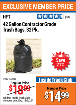 HFT 45 gallon Trash Bags 36 Pk. for $14.99 – Harbor Freight Coupons