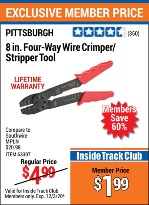 PITTSBURGH 63307  8 In New Four-Way Wire Crimper/Stripper Tool 