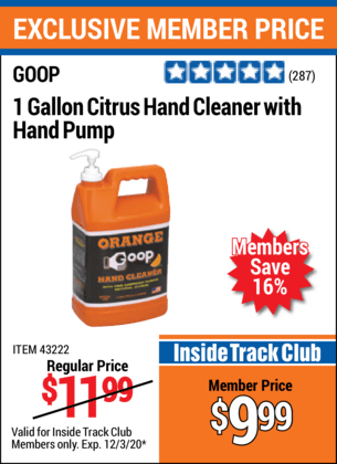 GOOP 1 Gallon Citrus Hand Cleaner with Hand Pump for $9.99 – Harbor Freight  Coupons