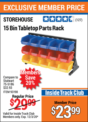 15 Bin Tabletop Parts Rack