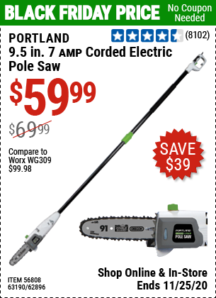 PORTLAND 9.5 In. 7 Amp Electric Pole Saw for $59.99 â€“ Harbor Freight