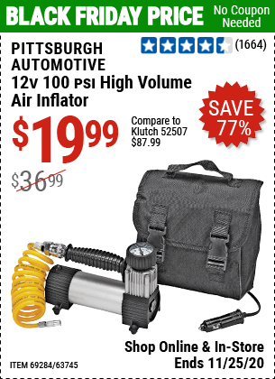 PITTSBURGH AUTOMOTIVE 12V 100 PSI High Volume Air Inflator for $19.99