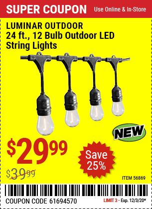 Harbor Freight - Make your yard a DESTINATION this Summer with outdoor  lighting options from Harbor Freight! Take advantage of this limited time  BULK PRICE on the Luminar Incandescent String Lights. Available