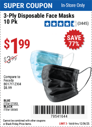 Disposable – 10 Pk, Blue or Black for $1.99 – Harbor Freight