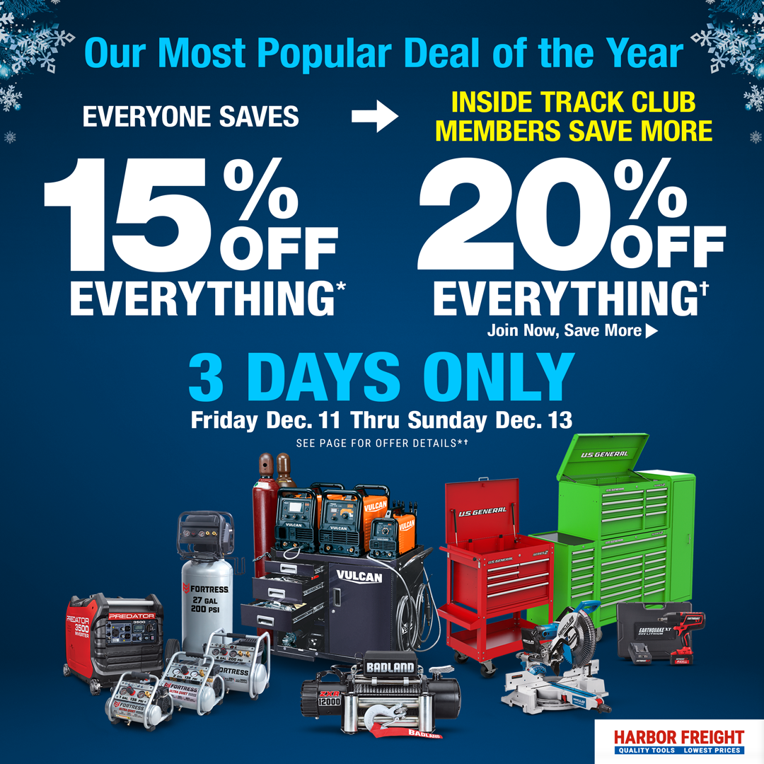 15 OFF with NO EXCLUSIONS Harbor Freight Coupons
