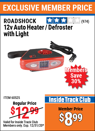 ROADSHOCK 12V Auto Heater / Defroster with Light for $8.99 – Harbor Freight  Coupons