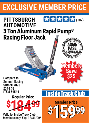 PITTSBURGH AUTOMOTIVE 3 Ton Aluminum Rapid Pump Racing Floor Jack for  $159.99 – Harbor Freight Coupons
