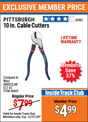 PITTSBURGH 10 in. Cable Cutters for $4.99 – Harbor Freight