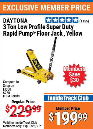 DAYTONA 3 Ton Low Profile Super Duty Rapid Pump Floor Jack for $199.99 – Harbor  Freight Coupons