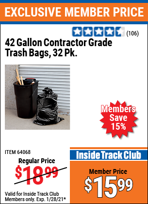 HFT 42 gal. Contractor Grade Trash Bags 32 Pk. for $17.99 – Harbor Freight  Coupons