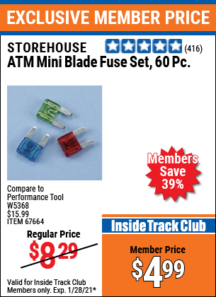 ATM Mini Blade Fuse Set, 60 Piece