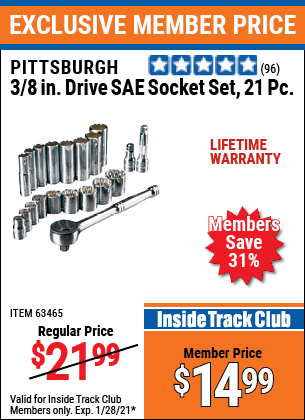 PITTSBURGH 20 Pc 3/8 in. Drive SAE Socket Set for $14.99 – Harbor ...