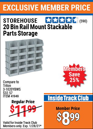 MIC4HFT 20 Bin Rail Mount Stackable Parts Storage
