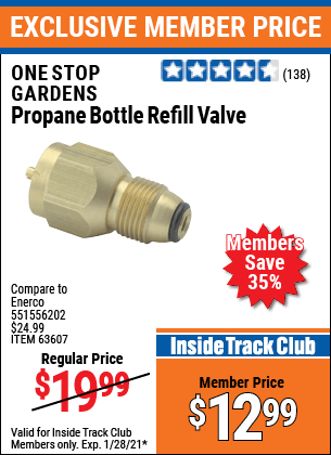 ONE STOP GARDENS Propane Bottle Refill Valve for $12.99 – Harbor Freight  Coupons