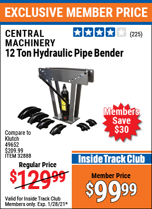 CENTRAL MACHINERY 12 Ton Hydraulic Pipe Bender for $99.99 – Harbor
