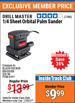 DRILL MASTER 1/4 Sheet Orbital Palm Sander for $9.99 – Harbor Freight  Coupons