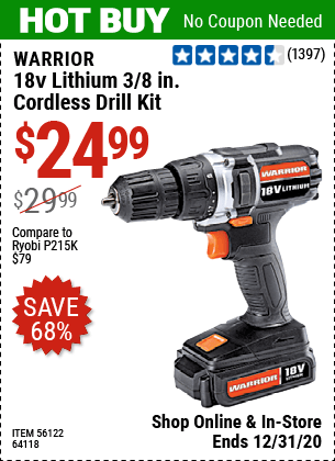 Warrior deals 18v drill