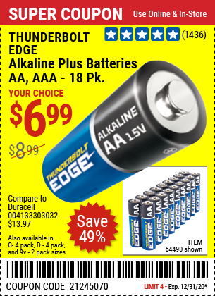 AA Alkaline Batteries, 18 Pk.