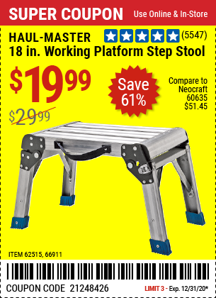 HAUL-MASTER 18 In. Working Platform Step Stool for $19.99 – Harbor ...