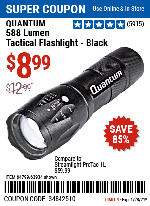 588 Lumen Tactical Flashlight Black