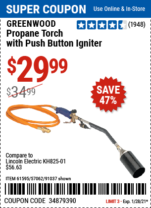 PROPANE TORCH WITH PUSH BUTTON IGNITER