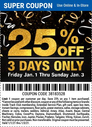 25 Off Any Single Item Friday 1 1 To Sunday 1 3 Harbor Freight Coupons
