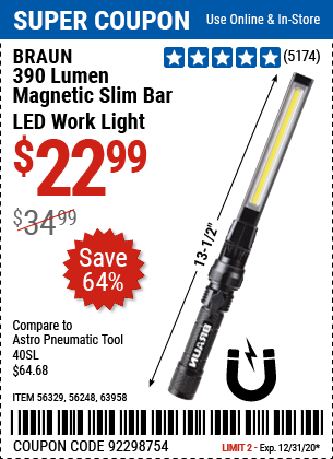 390 Lumen Magnetic Slim Bar Folding LED Work Light
