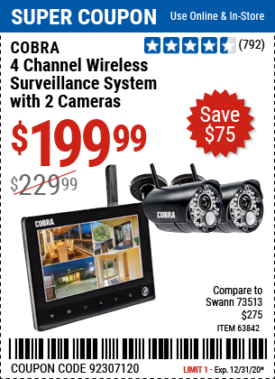 4 Channel Wireless Surveillance System with 2 Cameras