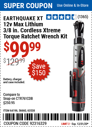 12V Max Lithium 3/8 In. Cordless Xtreme Torque Ratchet Wrench Kit