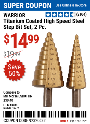 Titanium Coated High Speed Steel Step Bit Set, 2 Pc.