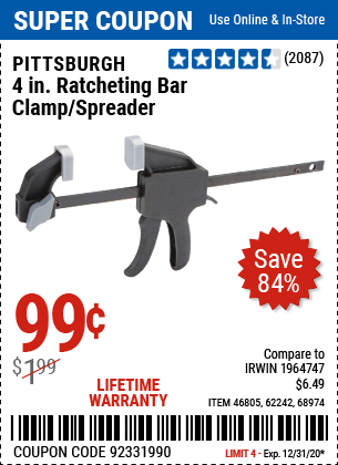 4 in. Ratcheting Bar Clamp/Spreader
