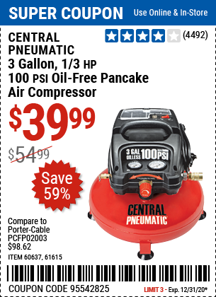 Central Pneumatic 95275 Pancake Air Compressor for sale online 