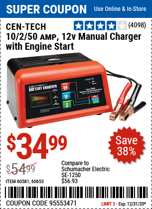 harbor freight cen tech battery charger review