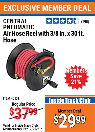 CENTRAL PNEUMATIC Air Hose Reel with 3/8 in. x 30 ft. Hose for