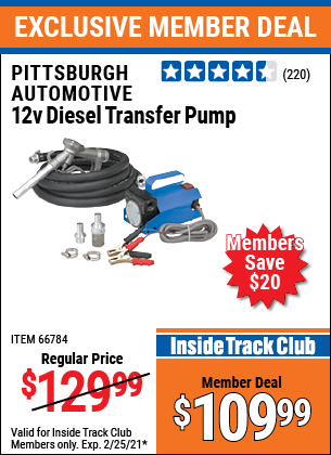 PITTSBURGH AUTOMOTIVE 12V Diesel Transfer Pump for $89.99 – Harbor