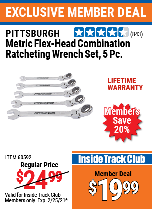 5 pc Metric Flex-Head Ratcheting Combination Wrench Set