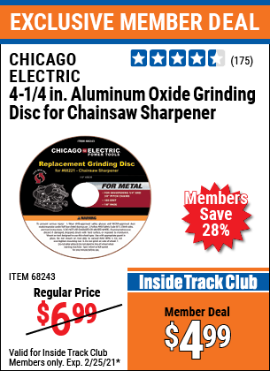 Chain Saw Sharpener 4-1/4" Aluminum Oxide Grinding Disc 
