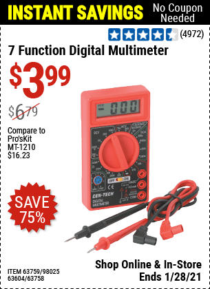 7 Function Digital Multimeter for $3.99 – Harbor Freight Coupons