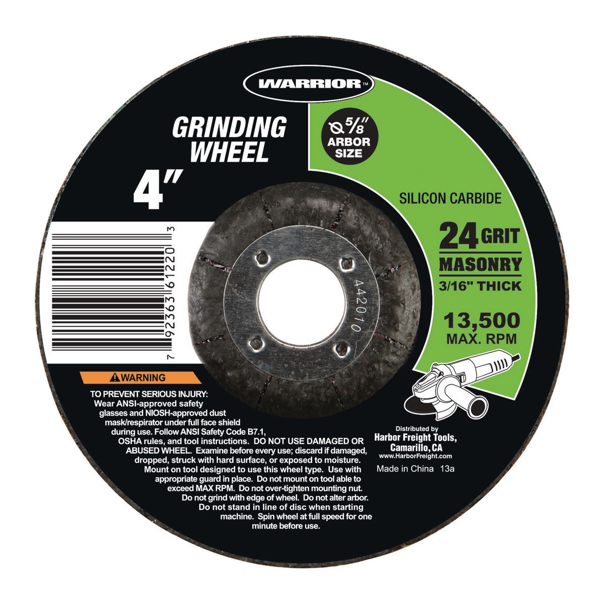 WARRIOR 4 in. 24 Grit Masonry Grinding Wheel - Item 39676 / 61220