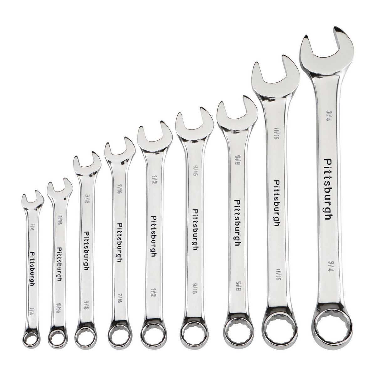 PITTSBURGH Fully Polished SAE Combination Wrench Set 9 Pc. - Item 42304 / 63282 / 69043