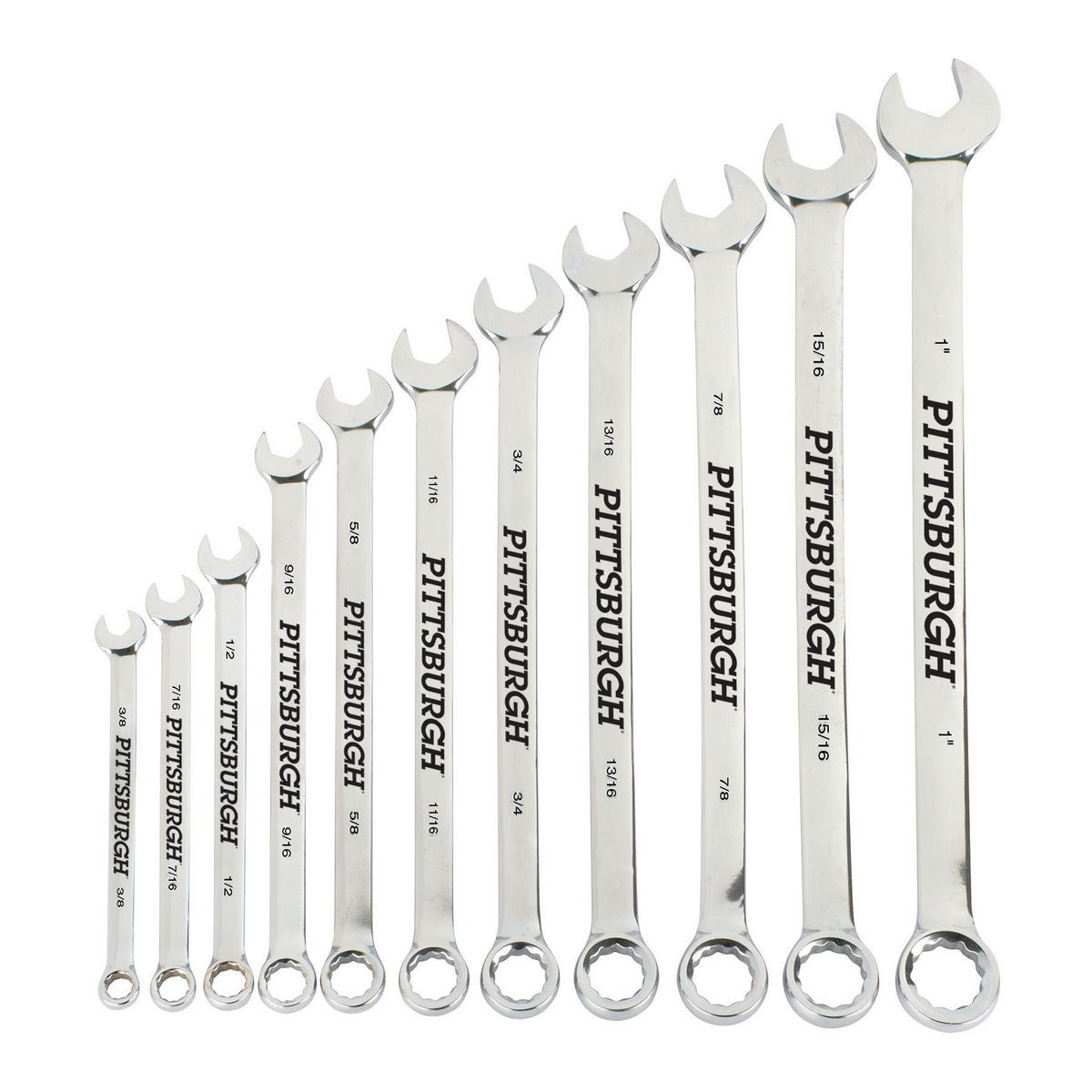 PITTSBURGH Fully Polished SAE Long Handle Combination Wrench Set 11 Pc. - Item 44718 / 60538