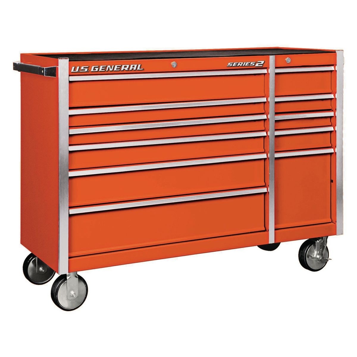 U.S. GENERAL 56 In. Double Bank Roller Cabinet – Orange – Item 56111