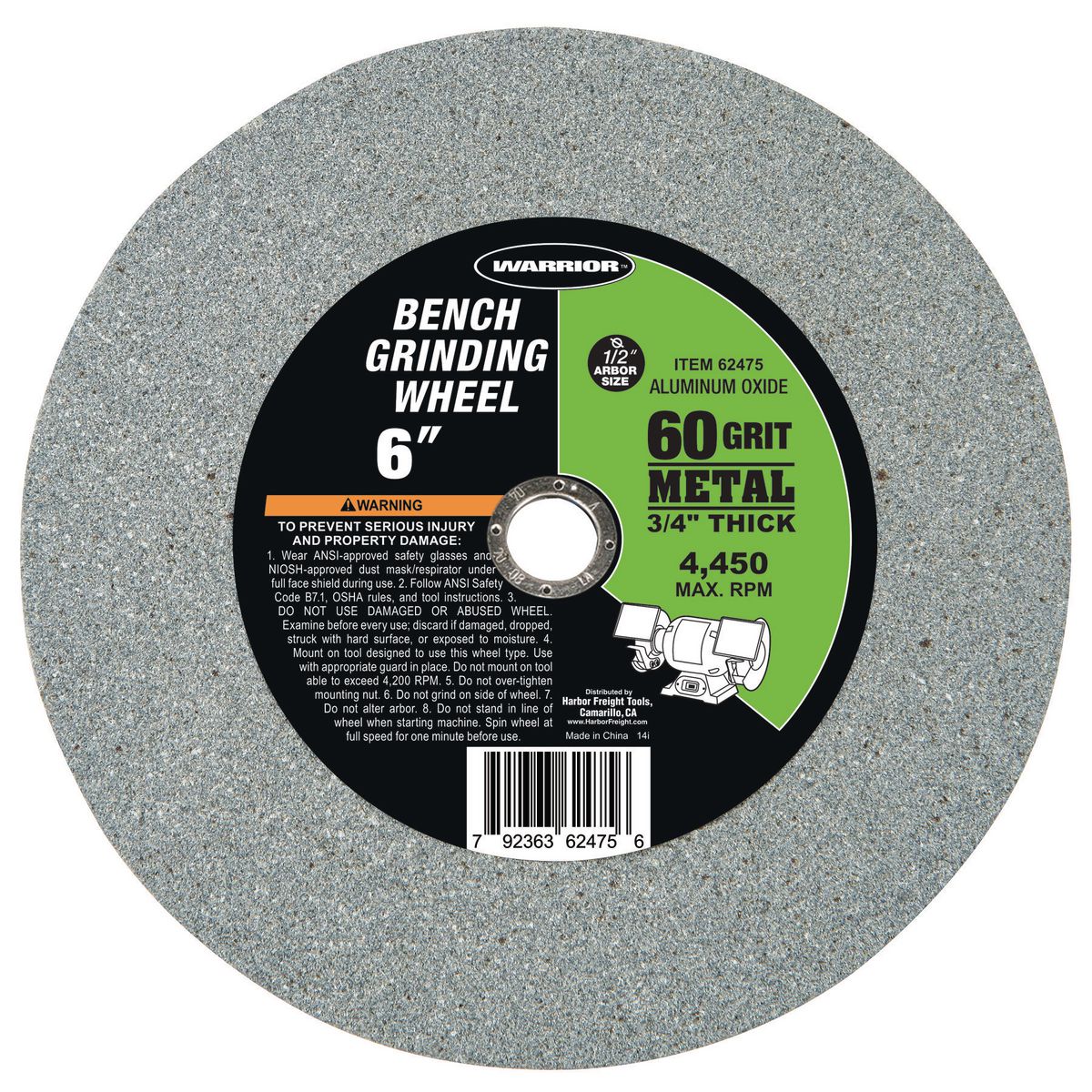 WARRIOR 6 in. General Purpose Bench Grinding Wheel - Item 62475 / 66161