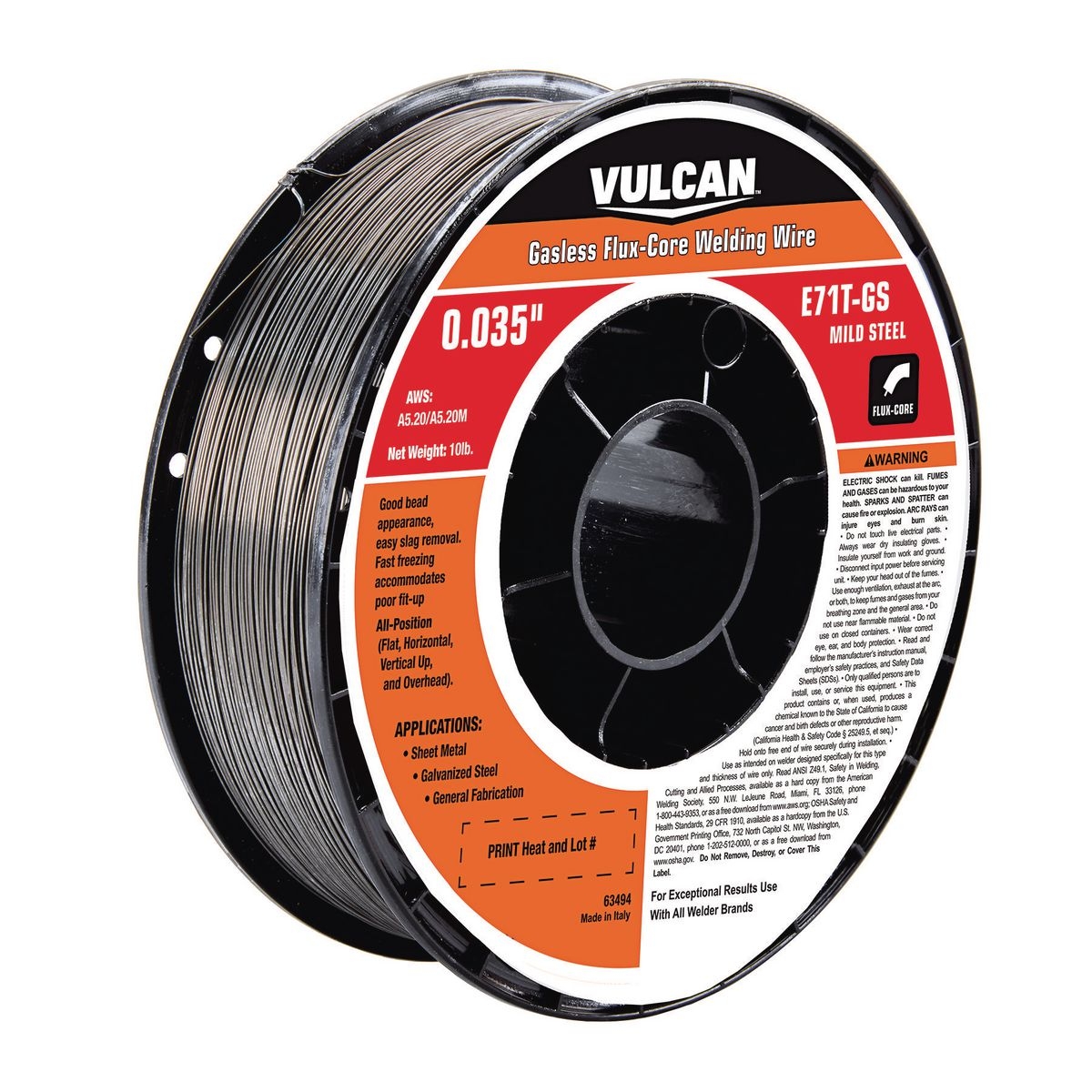 VULCAN 0.035 in. E71T-GS Flux Core Welding Wire 10.00 lb. Roll - Item 63494