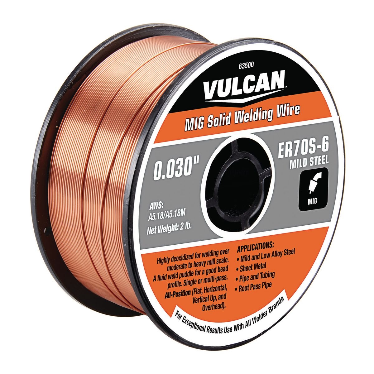 VULCAN 0.030 in. ER70S-6 MIG Solid Welding Wire 2.00 lb. Roll - Item 63500